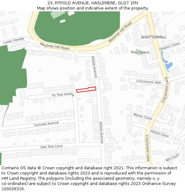23, PITFOLD AVENUE, HASLEMERE, GU27 1PN: Location map and indicative extent of plot
