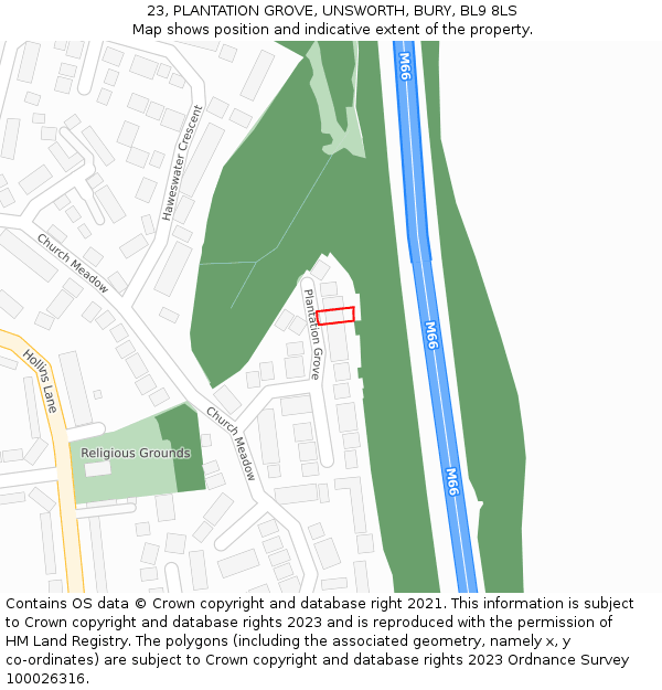 23, PLANTATION GROVE, UNSWORTH, BURY, BL9 8LS: Location map and indicative extent of plot