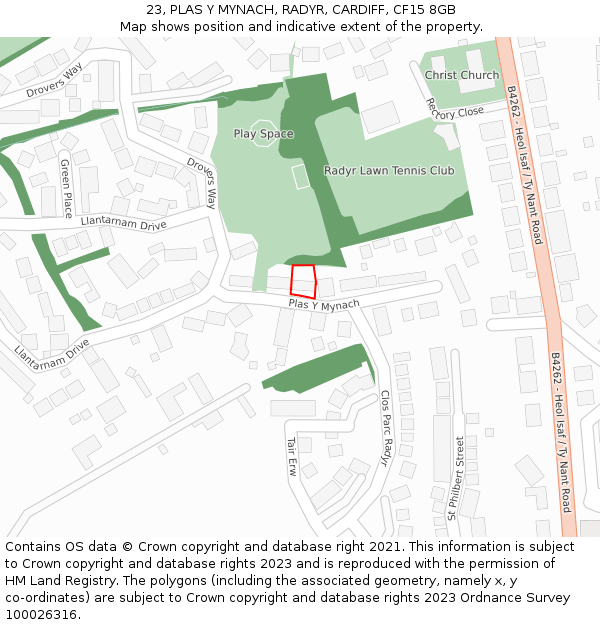 23, PLAS Y MYNACH, RADYR, CARDIFF, CF15 8GB: Location map and indicative extent of plot