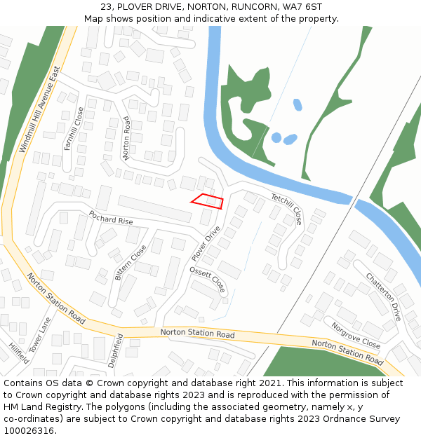 23, PLOVER DRIVE, NORTON, RUNCORN, WA7 6ST: Location map and indicative extent of plot