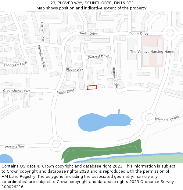 23, PLOVER WAY, SCUNTHORPE, DN16 3BF: Location map and indicative extent of plot