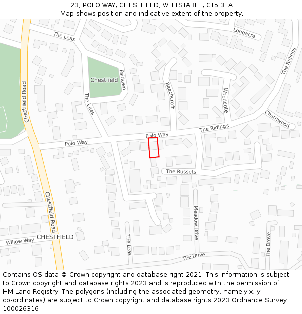 23, POLO WAY, CHESTFIELD, WHITSTABLE, CT5 3LA: Location map and indicative extent of plot