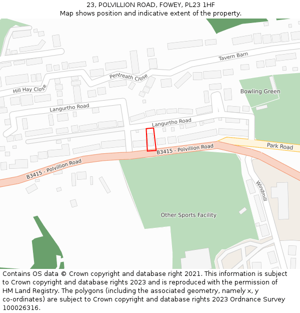 23, POLVILLION ROAD, FOWEY, PL23 1HF: Location map and indicative extent of plot