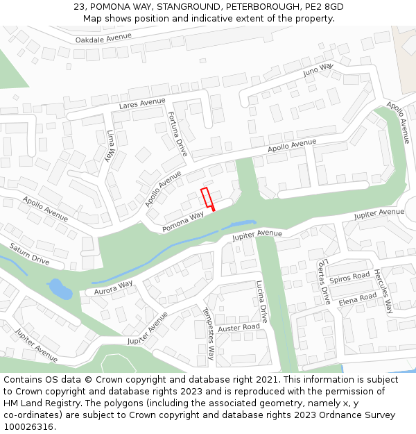 23, POMONA WAY, STANGROUND, PETERBOROUGH, PE2 8GD: Location map and indicative extent of plot