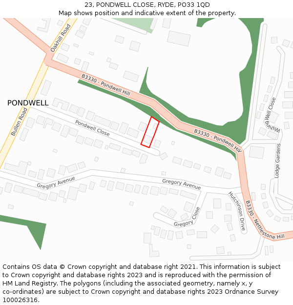 23, PONDWELL CLOSE, RYDE, PO33 1QD: Location map and indicative extent of plot