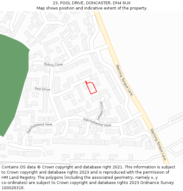 23, POOL DRIVE, DONCASTER, DN4 6UX: Location map and indicative extent of plot