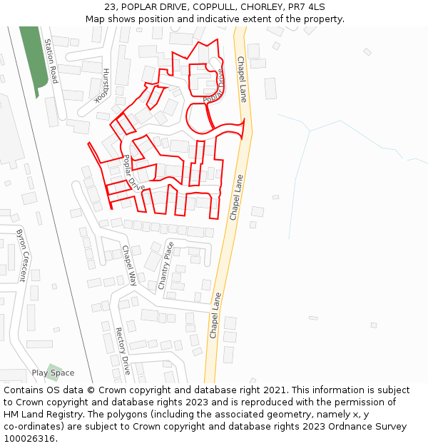 23, POPLAR DRIVE, COPPULL, CHORLEY, PR7 4LS: Location map and indicative extent of plot