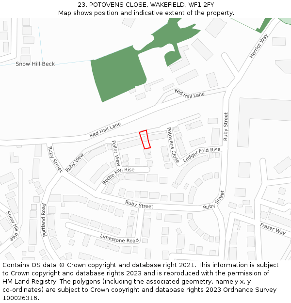 23, POTOVENS CLOSE, WAKEFIELD, WF1 2FY: Location map and indicative extent of plot