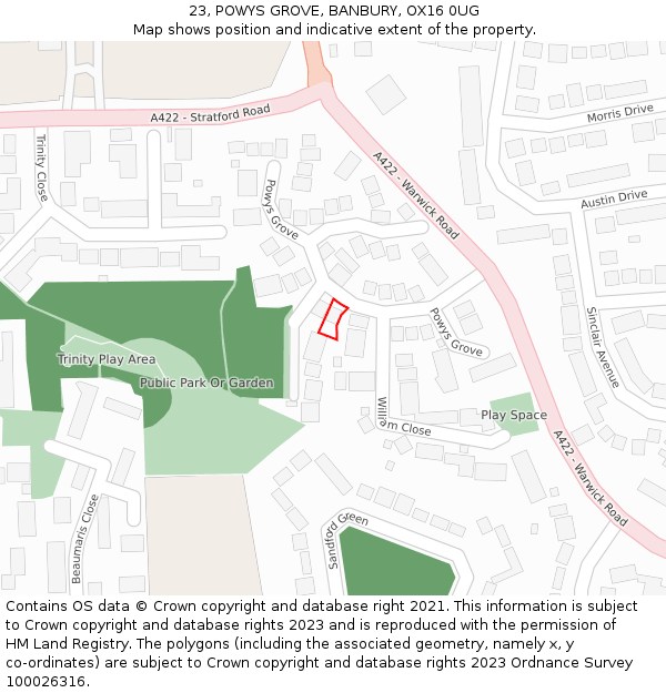 23, POWYS GROVE, BANBURY, OX16 0UG: Location map and indicative extent of plot