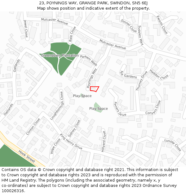 23, POYNINGS WAY, GRANGE PARK, SWINDON, SN5 6EJ: Location map and indicative extent of plot