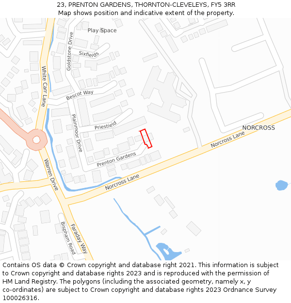 23, PRENTON GARDENS, THORNTON-CLEVELEYS, FY5 3RR: Location map and indicative extent of plot