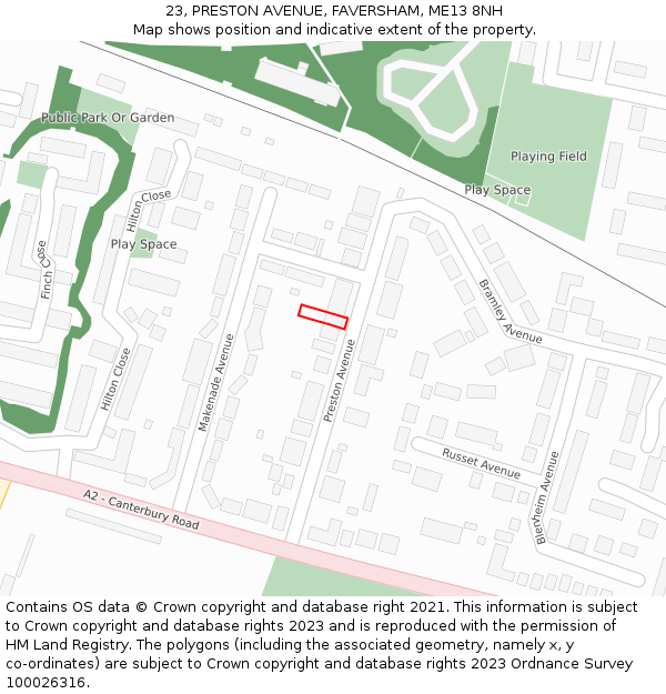 23, PRESTON AVENUE, FAVERSHAM, ME13 8NH: Location map and indicative extent of plot