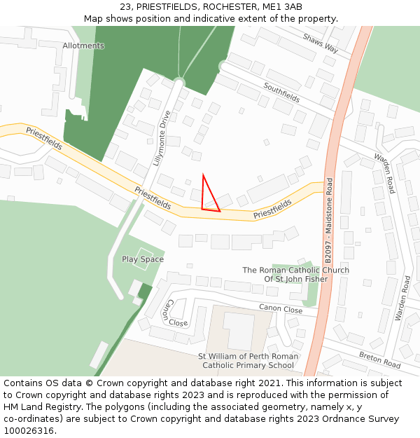 23, PRIESTFIELDS, ROCHESTER, ME1 3AB: Location map and indicative extent of plot