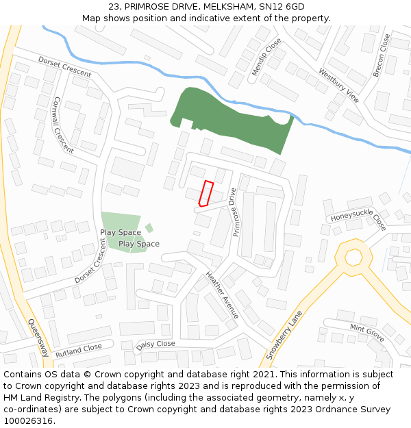 23, PRIMROSE DRIVE, MELKSHAM, SN12 6GD: Location map and indicative extent of plot