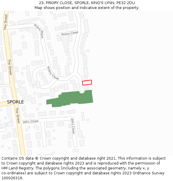 23, PRIORY CLOSE, SPORLE, KING'S LYNN, PE32 2DU: Location map and indicative extent of plot