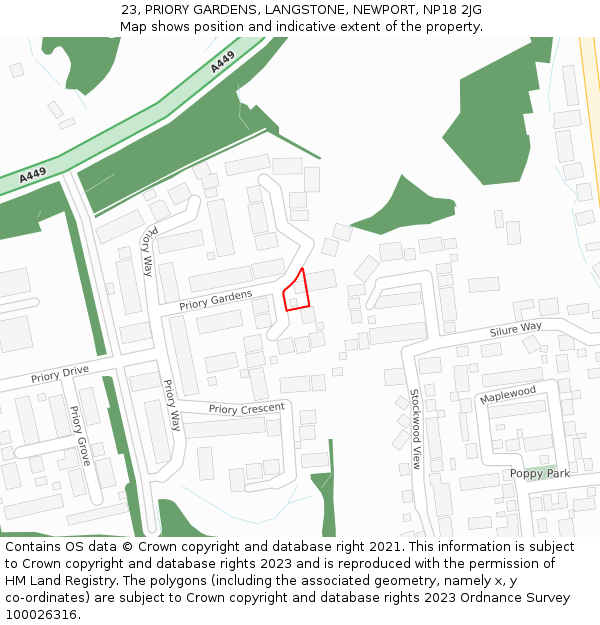 23, PRIORY GARDENS, LANGSTONE, NEWPORT, NP18 2JG: Location map and indicative extent of plot