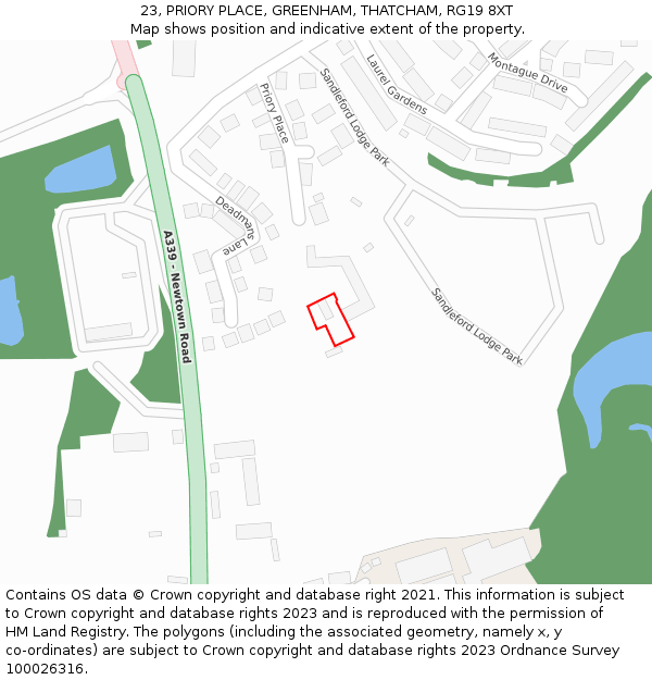 23, PRIORY PLACE, GREENHAM, THATCHAM, RG19 8XT: Location map and indicative extent of plot