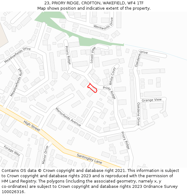 23, PRIORY RIDGE, CROFTON, WAKEFIELD, WF4 1TF: Location map and indicative extent of plot