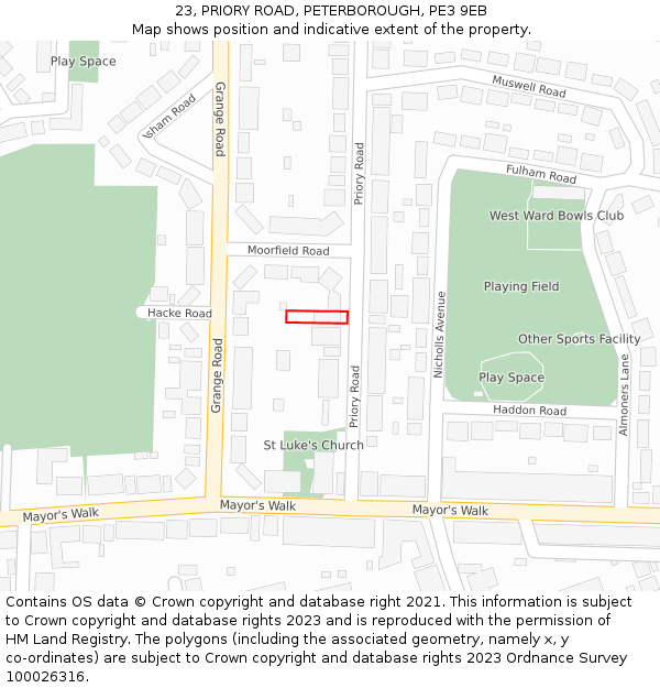 23, PRIORY ROAD, PETERBOROUGH, PE3 9EB: Location map and indicative extent of plot