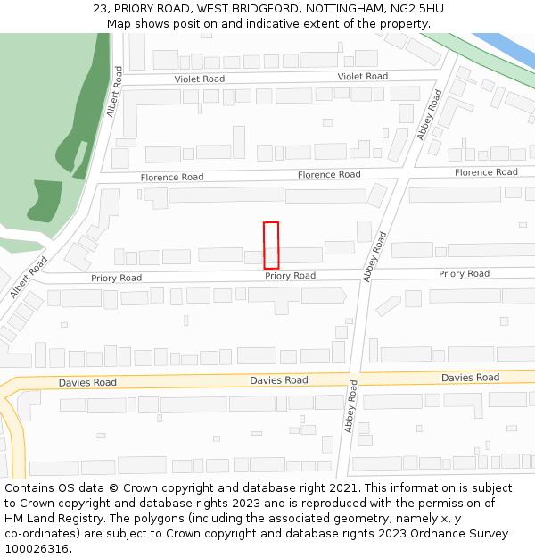 23, PRIORY ROAD, WEST BRIDGFORD, NOTTINGHAM, NG2 5HU: Location map and indicative extent of plot