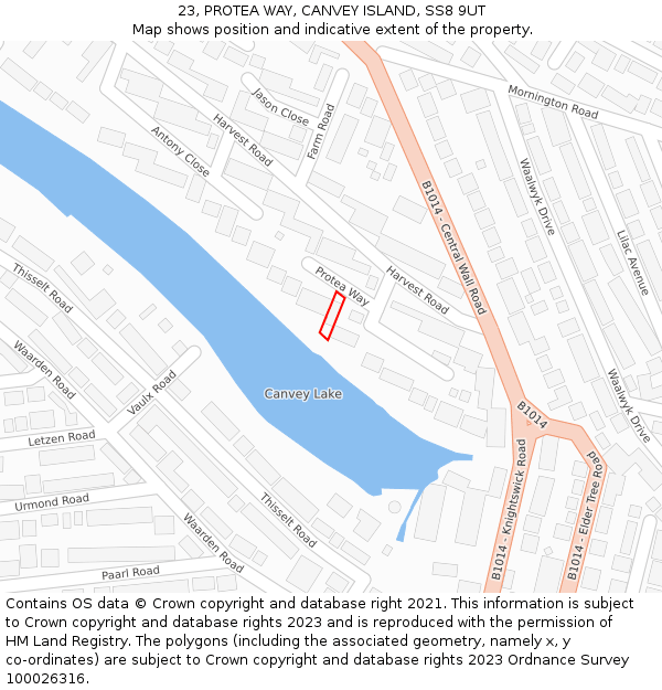 23, PROTEA WAY, CANVEY ISLAND, SS8 9UT: Location map and indicative extent of plot