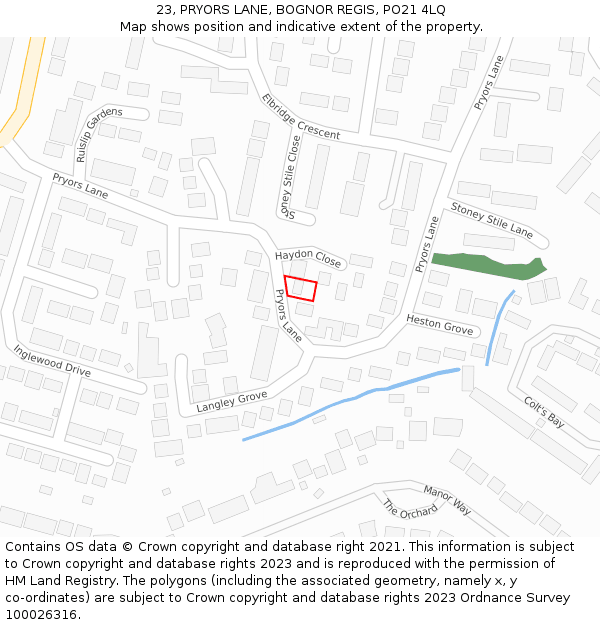 23, PRYORS LANE, BOGNOR REGIS, PO21 4LQ: Location map and indicative extent of plot