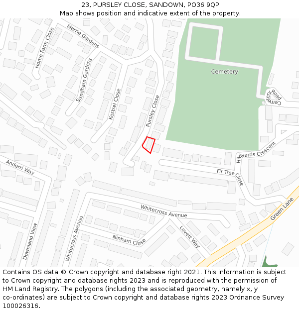 23, PURSLEY CLOSE, SANDOWN, PO36 9QP: Location map and indicative extent of plot