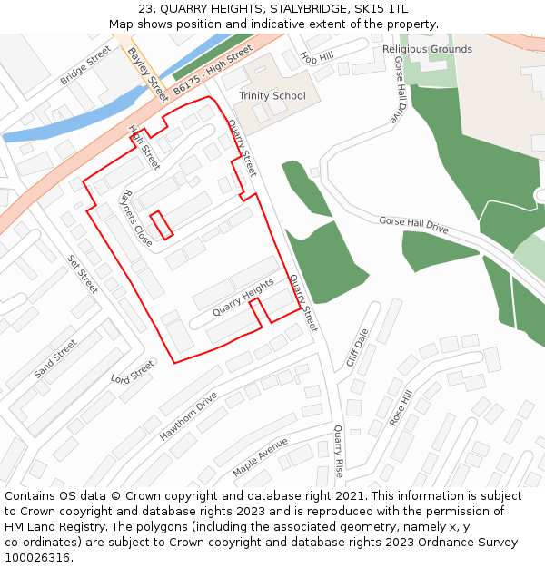 23, QUARRY HEIGHTS, STALYBRIDGE, SK15 1TL: Location map and indicative extent of plot