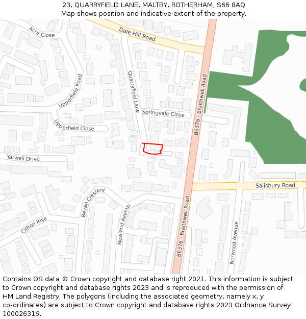 23, QUARRYFIELD LANE, MALTBY, ROTHERHAM, S66 8AQ: Location map and indicative extent of plot