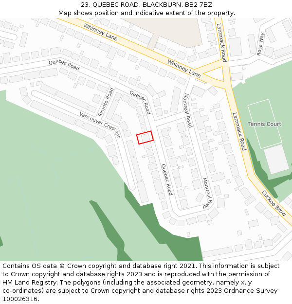 23, QUEBEC ROAD, BLACKBURN, BB2 7BZ: Location map and indicative extent of plot