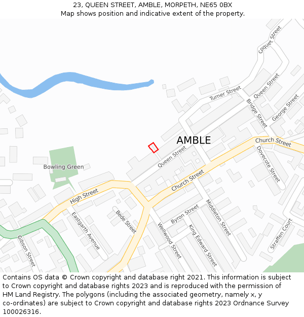 23, QUEEN STREET, AMBLE, MORPETH, NE65 0BX: Location map and indicative extent of plot