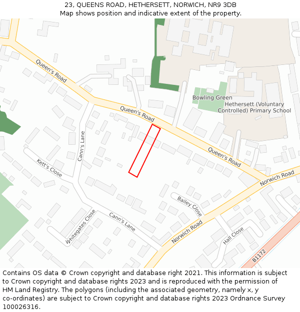 23, QUEENS ROAD, HETHERSETT, NORWICH, NR9 3DB: Location map and indicative extent of plot