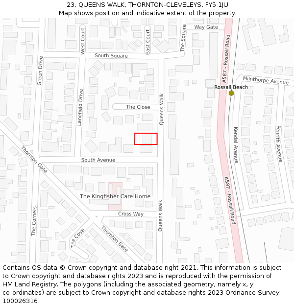 23, QUEENS WALK, THORNTON-CLEVELEYS, FY5 1JU: Location map and indicative extent of plot