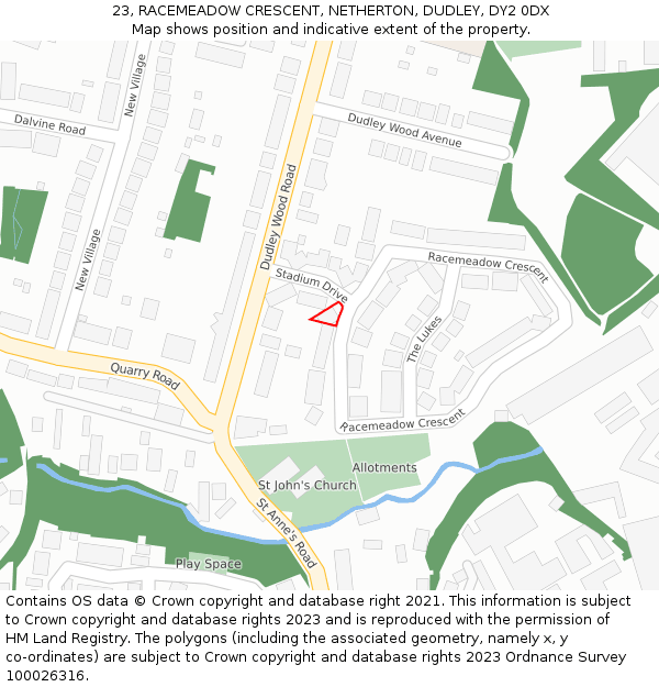 23, RACEMEADOW CRESCENT, NETHERTON, DUDLEY, DY2 0DX: Location map and indicative extent of plot