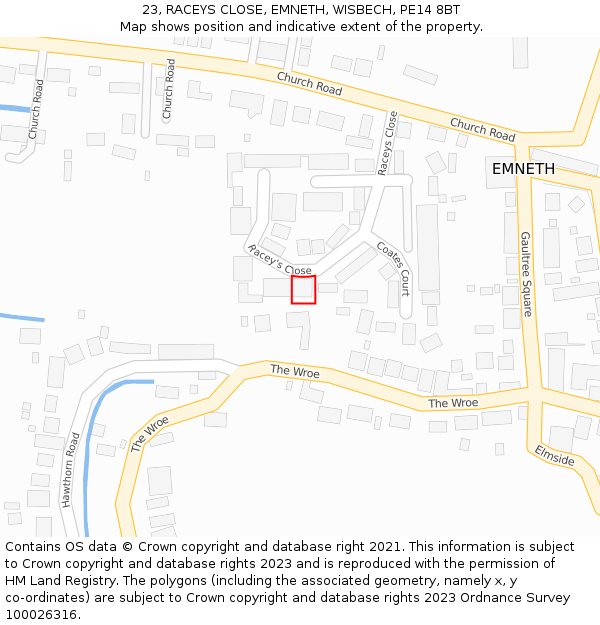 23, RACEYS CLOSE, EMNETH, WISBECH, PE14 8BT: Location map and indicative extent of plot