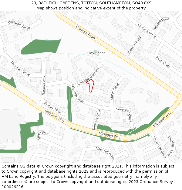 23, RADLEIGH GARDENS, TOTTON, SOUTHAMPTON, SO40 8XS: Location map and indicative extent of plot