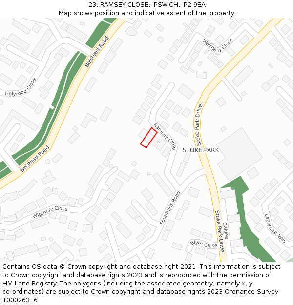 23, RAMSEY CLOSE, IPSWICH, IP2 9EA: Location map and indicative extent of plot