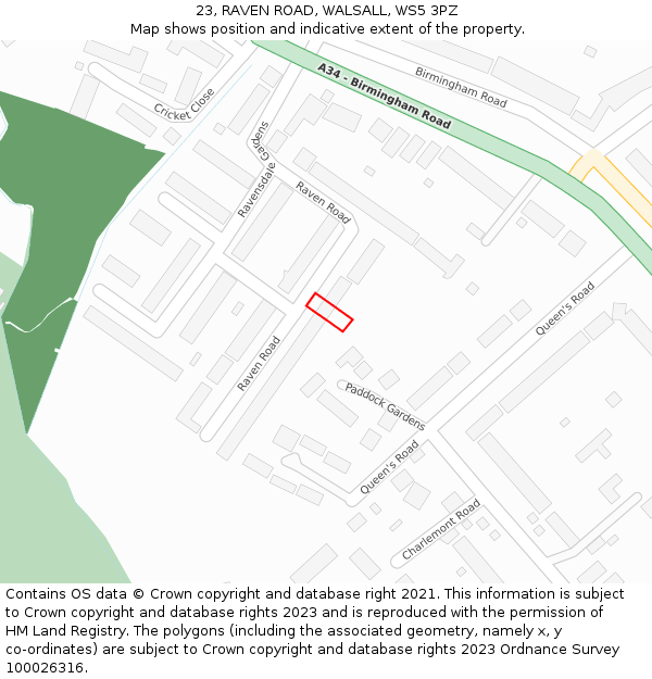 23, RAVEN ROAD, WALSALL, WS5 3PZ: Location map and indicative extent of plot