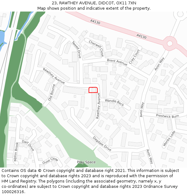 23, RAWTHEY AVENUE, DIDCOT, OX11 7XN: Location map and indicative extent of plot