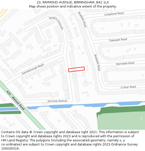 23, RAYMOND AVENUE, BIRMINGHAM, B42 1LX: Location map and indicative extent of plot