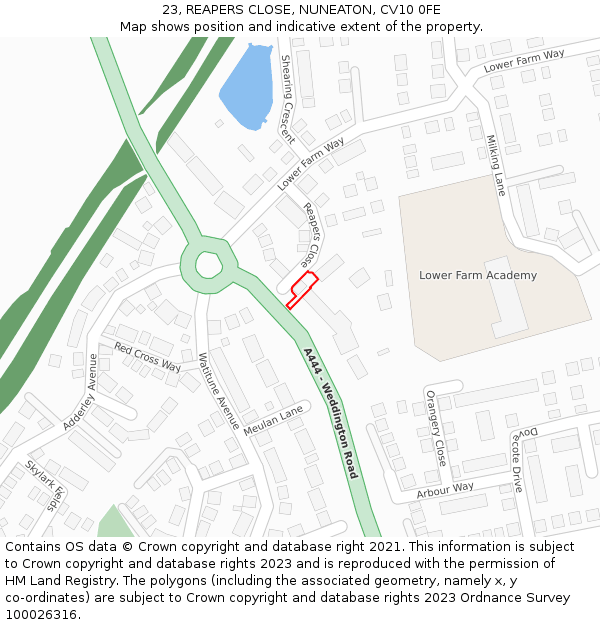 23, REAPERS CLOSE, NUNEATON, CV10 0FE: Location map and indicative extent of plot