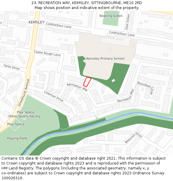 23, RECREATION WAY, KEMSLEY, SITTINGBOURNE, ME10 2RD: Location map and indicative extent of plot