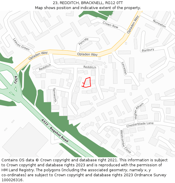 23, REDDITCH, BRACKNELL, RG12 0TT: Location map and indicative extent of plot