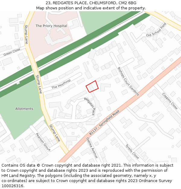 23, REDGATES PLACE, CHELMSFORD, CM2 6BG: Location map and indicative extent of plot