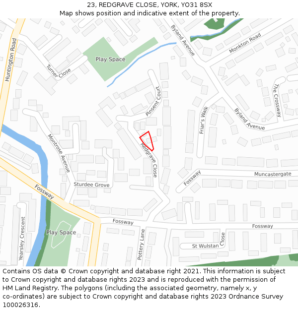 23, REDGRAVE CLOSE, YORK, YO31 8SX: Location map and indicative extent of plot