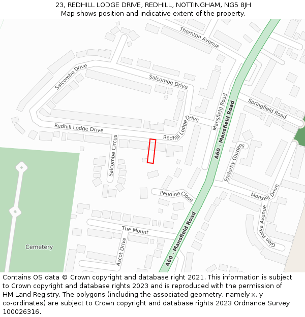 23, REDHILL LODGE DRIVE, REDHILL, NOTTINGHAM, NG5 8JH: Location map and indicative extent of plot