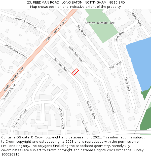 23, REEDMAN ROAD, LONG EATON, NOTTINGHAM, NG10 3FD: Location map and indicative extent of plot