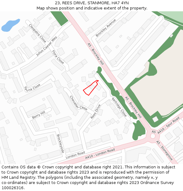 23, REES DRIVE, STANMORE, HA7 4YN: Location map and indicative extent of plot