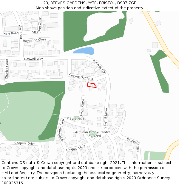 23, REEVES GARDENS, YATE, BRISTOL, BS37 7GE: Location map and indicative extent of plot