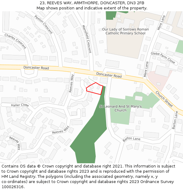 23, REEVES WAY, ARMTHORPE, DONCASTER, DN3 2FB: Location map and indicative extent of plot